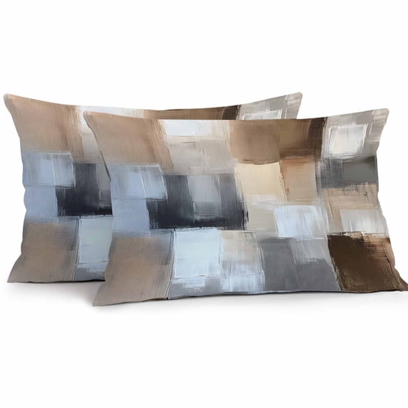 Lumbar Pillow Covers 20x12 Inch Set of 2, Abstract Gray Brown Waterproof Outdoor Pillow Covers, Oil Painting Color Blocks Decorative Cushion Pillowcases for Couch, Sofa, Bed, Garden, Patio