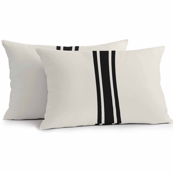 Lumbar Pillow Covers 20x12 Inch Set of 2, Black Geometric Stripe, Waterproof Outdoor Pillow Covers, Abstract Farmhouse Style Decorative Cushion Pillowcases for Couch, Sofa, Bed, Garden, Patio