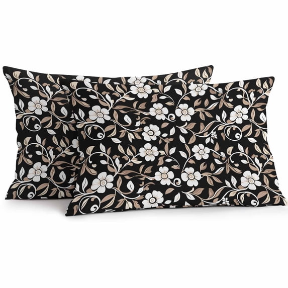 Lumbar Pillow Covers 20x12 Inch Set of 2, Black White Floral Waterproof Outdoor Pillow Covers, Farmhouse Vintage Botanical Leaves Decorative Cushion Pillowcases for Couch, Sofa, Bed, Garden, Patio