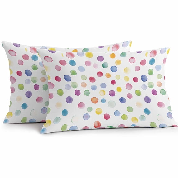Lumbar Pillow Covers 20x12 Inch Set of 2, Colorful Polka Dot Waterproof Outdoor Pillow Covers, Rainbow Polka Dot Watercolor Decorative Cushion Pillowcases for Couch, Sofa, Bed, Garden, Patio