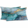 thumbnail image 1 of Lumbar Pillow Covers 20x12 Inch Set of 2, Marble Teal Waterproof Outdoor Pillow Covers, Modern Ink Painting Abstract Golden Art Decorative Cushion Pillowcases for Couch, Sofa, Bed, Garden, Patio, 1 of 9