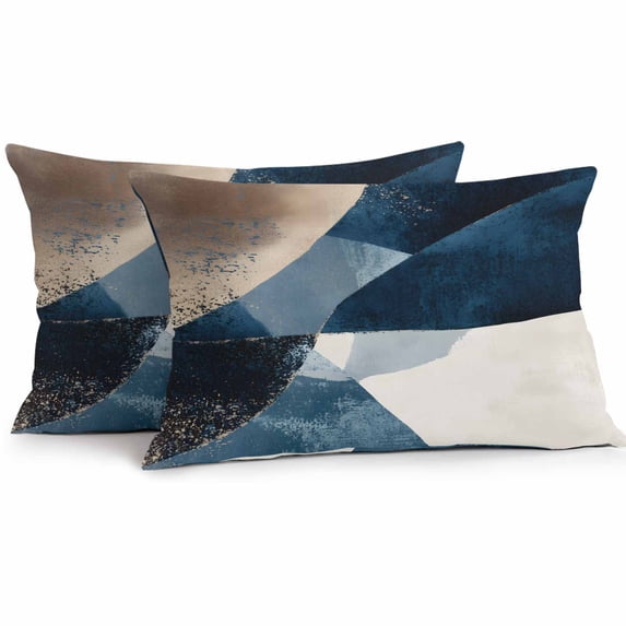 Lumbar Pillow Covers 20x12 Inch Set of 2, Navy Blue Brown Waterproof Outdoor Pillow Covers, Modern Geometric Abstract Art Decorative Cushion Pillowcases for Couch, Sofa, Bed, Garden, Patio