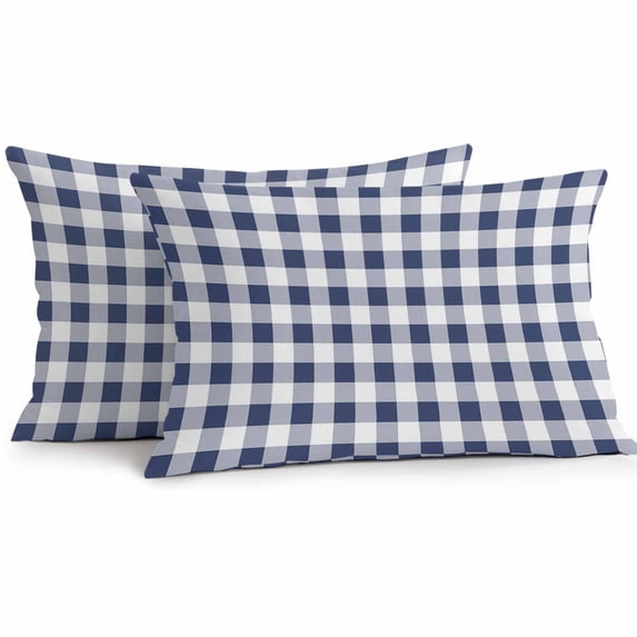 Lumbar Pillow Covers 20x12 Inch Set of 2, Navy Blue White Plaid Waterproof Outdoor Pillow Covers, Farmhouse Checkered Buffalo Decorative Cushion Pillowcases for Couch, Sofa, Bed, Garden, Patio