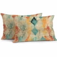 thumbnail image 1 of Lumbar Pillow Covers 20x12 Inch Set of 2, Orange Teal Red Waterproof Outdoor Pillow Covers, Boho Ethnic Abstract Splashing Art Decorative Cushion Pillowcases for Couch, Sofa, Bed, Garden, Patio, 1 of 9