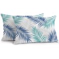 thumbnail image 1 of Lumbar Pillow Covers 20x12 Inch Set of 2, Palm Leaves Waterproof Outdoor Pillow Covers, Modern Simple Tropical Plants Teal Navy Blue Decorative Cushion Pillowcases for Couch, Sofa, Bed, Garden, Patio, 1 of 9