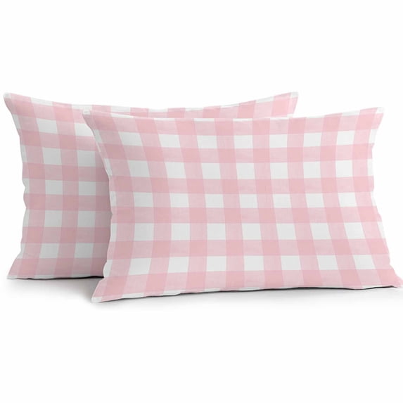 Lumbar Pillow Covers 20x12 Inch Set of 2, Pink Buffalo Plaid Waterproof Outdoor Pillow Covers, Farmhouse Pink White Checkered Decorative Cushion Pillowcases for Couch, Sofa, Bed, Garden, Patio
