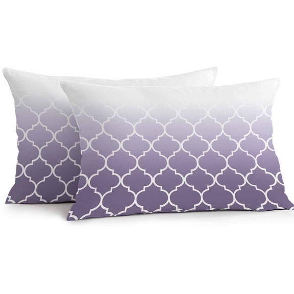 Lumbar Pillow Covers 20x12 Inch Set of 2, Purple White Ombre Morocco Pattern Waterproof Outdoor Pillow Covers, Modern Moroccan Geometric Decorative Cushion Pillowcases for Couch, Sofa, Bed, Patio