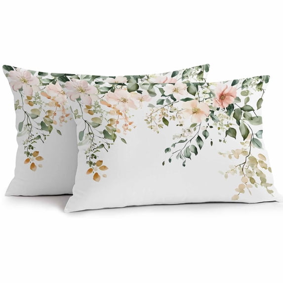 Lumbar Pillow Covers 20x12 Inch Set of 2, Sage Green Eucalyptus Waterproof Outdoor Pillow Covers, Vintage Spring Floral Leaves Decorative Cushion Pillowcases for Couch, Sofa, Bed, Garden, Patio
