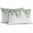 thumbnail image 1 of Lumbar Pillow Covers 20x12 Inch Set of 2, Teal Botanical Waterproof Outdoor Pillow Covers, Sage Green Eucalyptus Leaves Watercolor Decorative Cushion Pillowcases for Couch, Sofa, Bed, Garden, Patio, 1 of 9