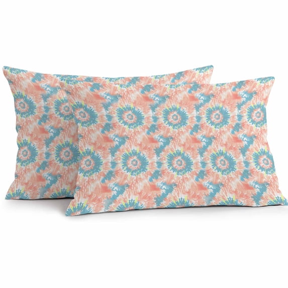 Lumbar Pillow Covers 20x12 Inch Set of 2, Teal Orange Waterproof Outdoor Pillow Covers, Modern Tie Dyeing Contemporary Abstract Art Decorative Cushion Pillowcases for Couch, Sofa, Bed, Garden, Patio