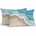 thumbnail image 1 of Lumbar Pillow Covers 20x12 Inch Set of 2, Turquoise Ocean Waterproof Outdoor Pillow Covers, Gradient Brown Shore Sandy Beach Abstract Decorative Cushion Pillowcases for Couch, Sofa, Bed, Patio, 1 of 9