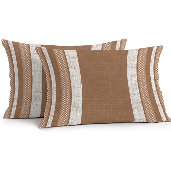 Lumbar Pillow Covers 20x12 Inch Set of 2, Vintage Dark Brown Striped Waterproof Outdoor Pillow Covers, Farmhouse Modern Stripes Boho Decorative Cushion Pillowcases for Couch, Sofa, Bed, Garden, Patio