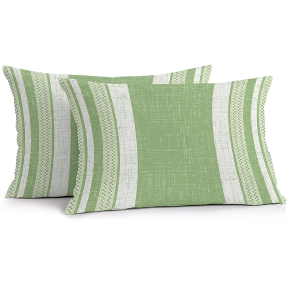 Lumbar Pillow Covers 20x12 Inch Set of 2, Vintage Mint Green Striped Waterproof Outdoor Pillow Covers, Farmhouse Modern Stripes Boho Decorative Cushion Pillowcases for Couch, Sofa, Bed, Garden, Patio