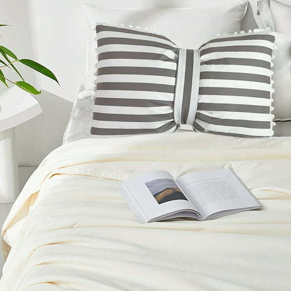 Lumbar Pillow, Decorative Throw Pillow with Removable Bow, Plush Velvet Cushion for Back Support, Living Room Sofa and Bedroom Decor, Homeowners