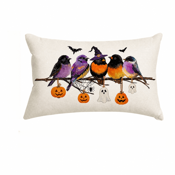 Lumbar Pillow Decorative Throw Pillows,Small Hand-Painted Outdoor Birds Pillowcases,Spring Summer Pillows Decorative Throw Cushion Covers Linen for Couch Sofa Teal A