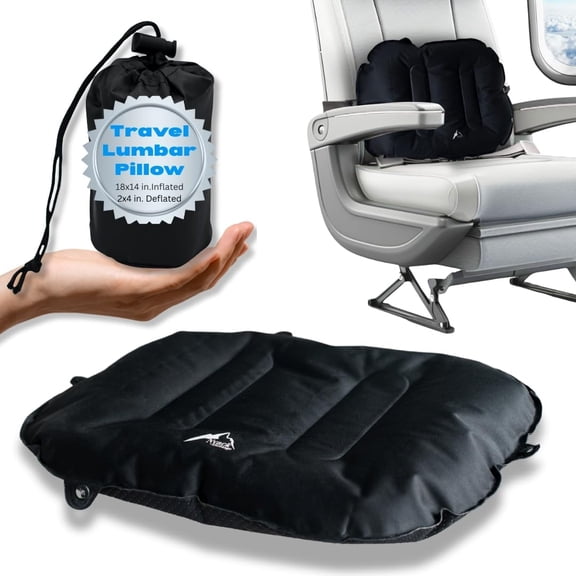 Lumbar Pillow - Inflatable Lumbar Pillow for Airplane Travel - Ideal Back Cushion or Lumbar Support Pillow to Keep You Comfortable While Sitting