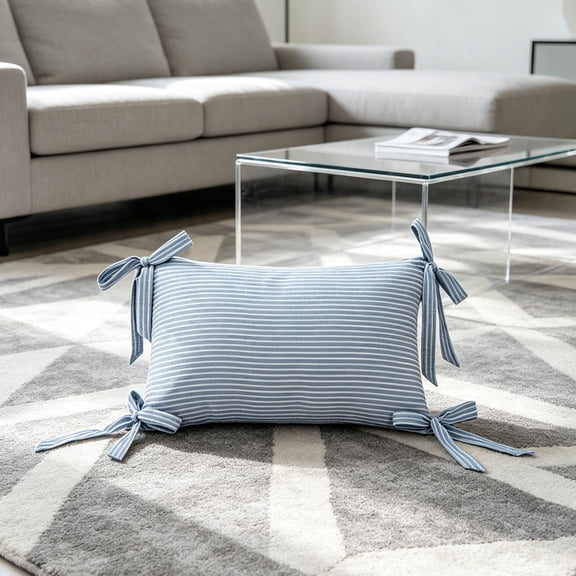 Lumbar Pillow Striped Rectangular Cushion With Decorative Bows For Sofa And Bed Decor