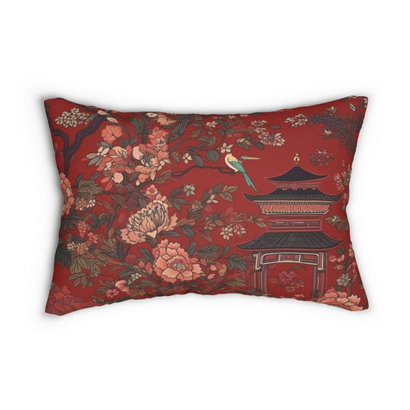 Lumbar Pillow with Chinoiserie Design