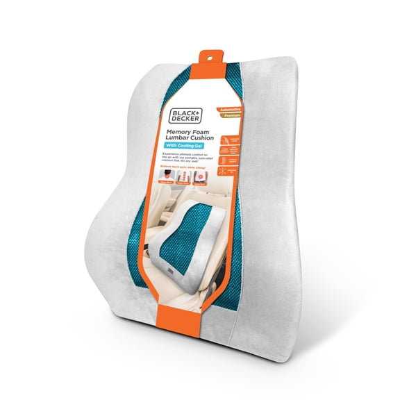 BLACK DECKER High Back Memory Foam Back Cushion Lumbar Pillow with Cooling Gel, Gray/Black