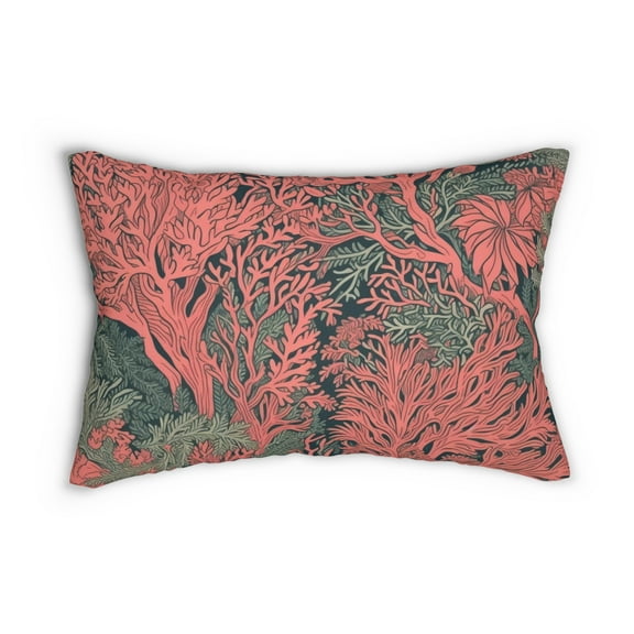 Lumbar Pillow with Coral Design