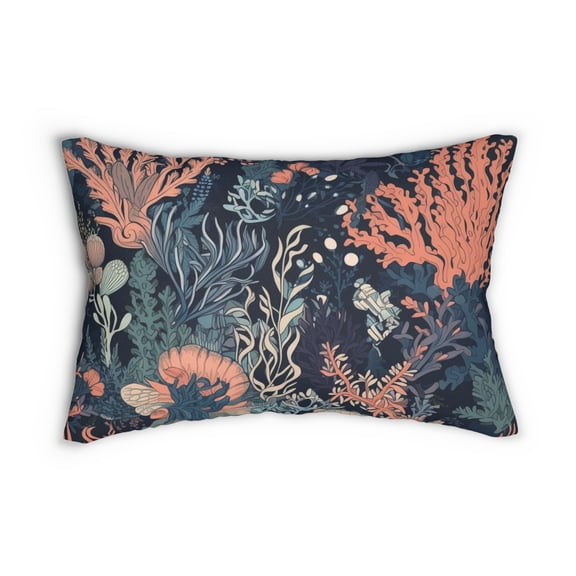 Lumbar Pillow with Coral Design