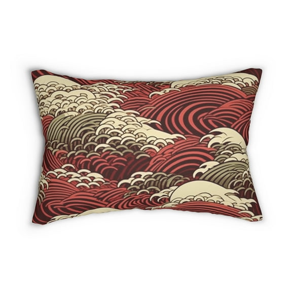 Lumbar Pillow with Japanese Wave Design
