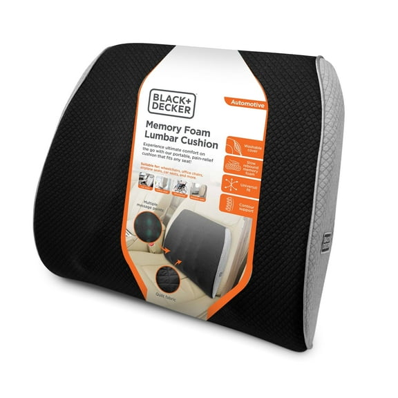 BLACK+DECKER Memory Foam Lumbar Pillow Back Cushion with Massage Points, Black/Gray