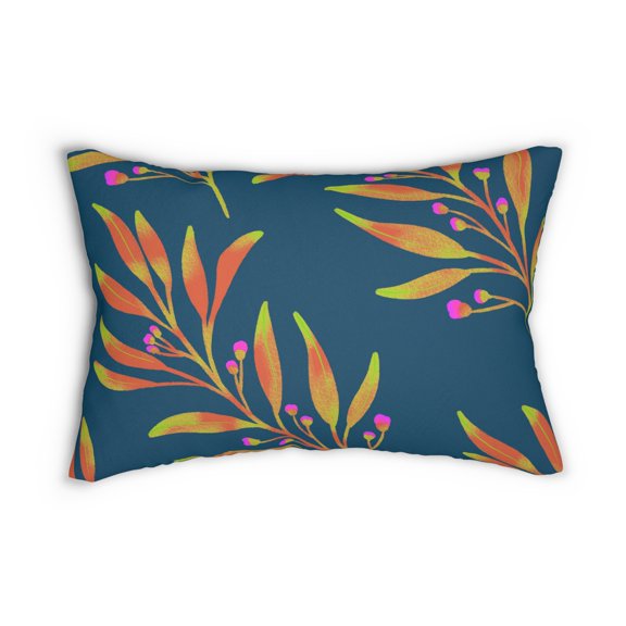 Lumbar Pillow with Rusty Leaves Design