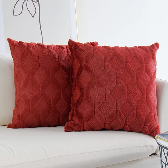 Square/Rectangular Lumbar Plush Throw Pillow Covers, Pack of 2 Luxury Soft Pillowcases, Solid Colors, 2 Kinds (Without Inserts) (Double Sides)