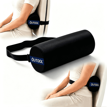 QUTOOL Lumbar Roll Pillow for Office Chair and Car Seat, Memory Foam Lower Back Support with Adjustable Strap, Black
