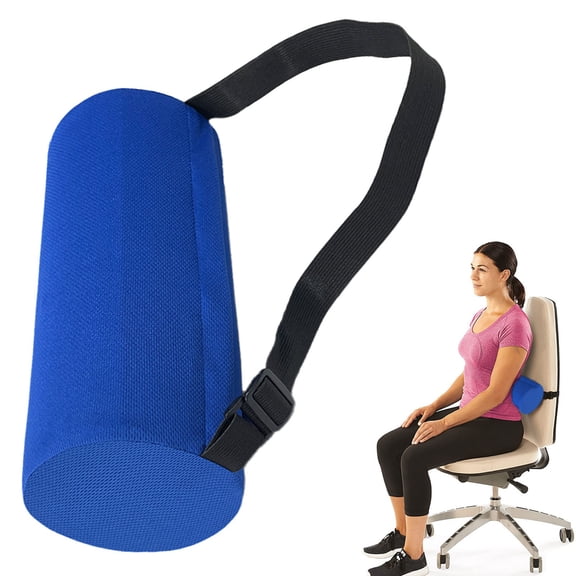 Lumbar Roll Pillow for Lower Back Support, Memory Foam Cushion with Elastic Strap, Washable Knit Cover for Chair and Car
