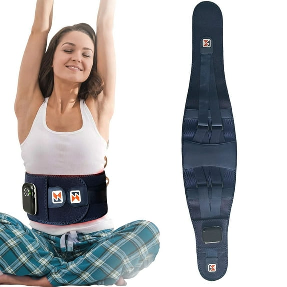 Lumbar Support Back Brace, Wireless Lumbar Massager Heating Support Belt, Adjustable Wrap Compression Belt with Curve, Heated Back Brace, Lower Back Belt Support for Men and Women Blue