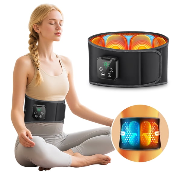 Lumbar Support Belt with Air Compression & Heated Control, Back Brace for Lower Back Support, Waist Support Belt with 4-Zone Massage, Rechargeable Lumbar Brace for Work, Office, Travel & Gym, Black