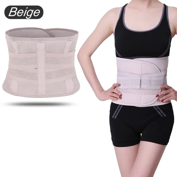 Lumbar Support Belt Lower Back Brace Abdominal Binder Men Women Waist Trainer Corset Sweat Slim Belt for Sports Gym Pain Relief (Beige,XL)