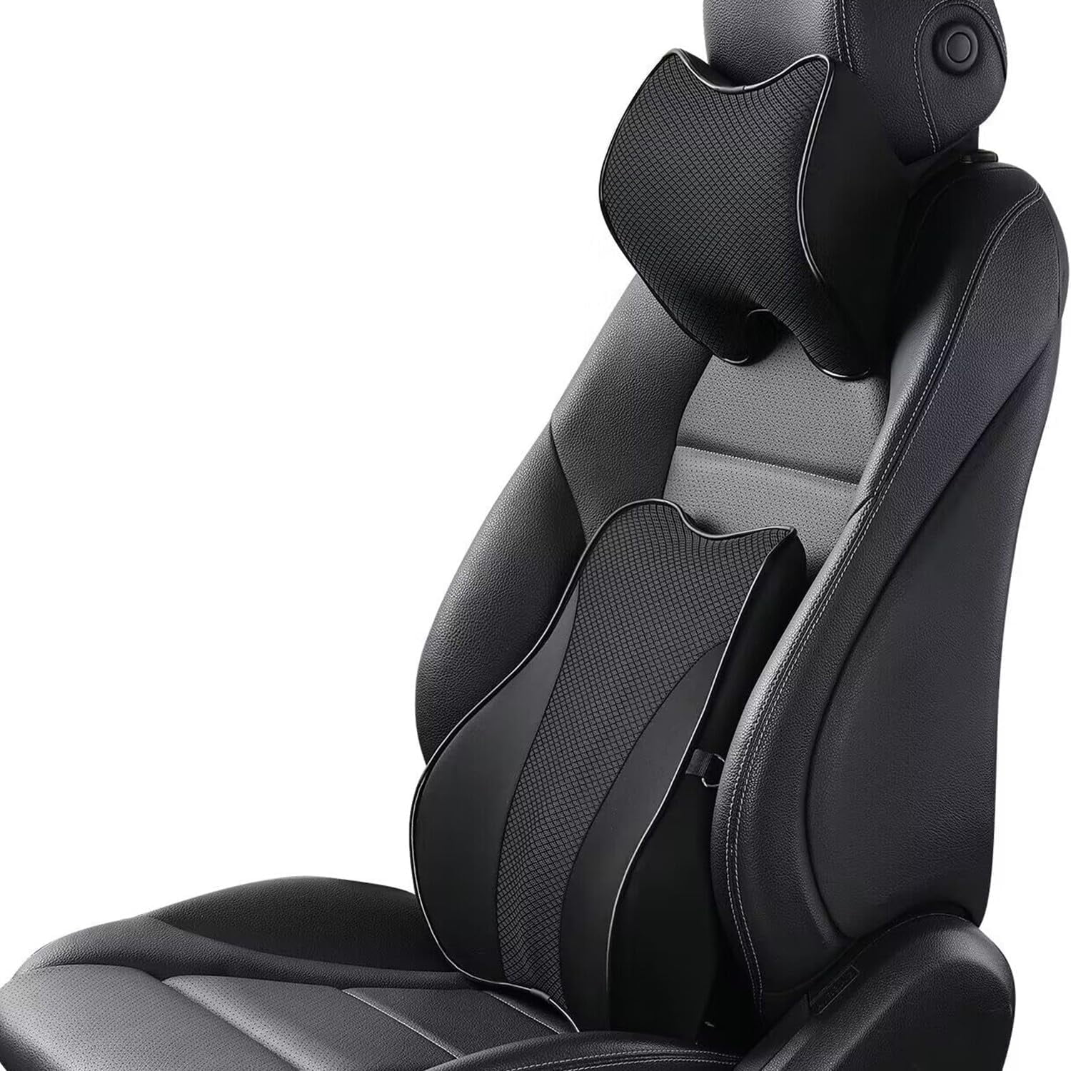 Lumbar Support and Car Neck Pillow for Office Chair and Car Seat Softness Memory Foam Erognomic Seat Cushion with Adjustable Strap Comfortable Ergonomic Design Black Polyester Walmart