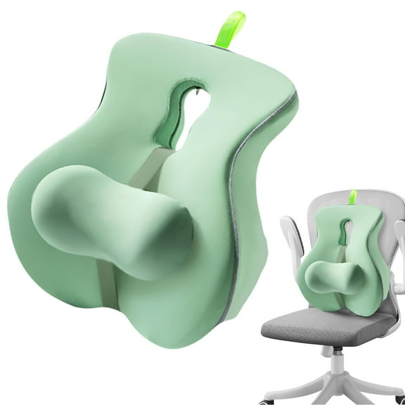 Lumbar Support Cushion with Adjustable Strap and Washable Cover, Memory Foam Back Pillow for Office Chairs, Gaming Chairs, and All-Day Comfort, Green,A, By PRYESS