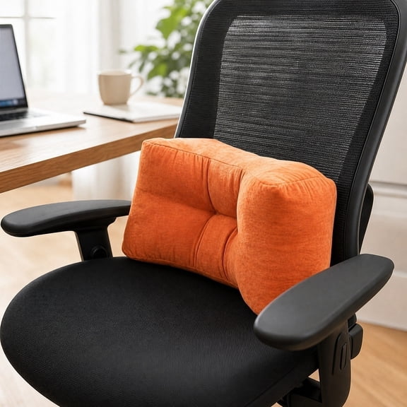 Lumbar Support Cushion, Office Nap Pillow, Student Waist Rest Chair Pad for Back Pain Relief, Memory Foam Back Support for Car & Computer Chair, Ergonomic Design​, Orange