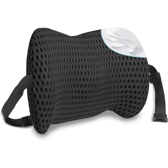 Lumbar Support Pillow with Adjustable Straps for Lower Back Pain Relief. Memory Foam Lumbar Support Pillow for Car, Bed, Office Chair, Gaming Chair, Recliner, Improves Posture, Black