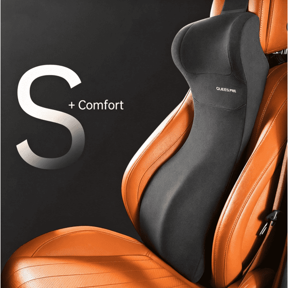 QUTOOL Car Lumbar Support Pillow with Headrest, One-Piece Full Back Memory Foam Cushion, S-Curve Support for Cars SUVs Trucks