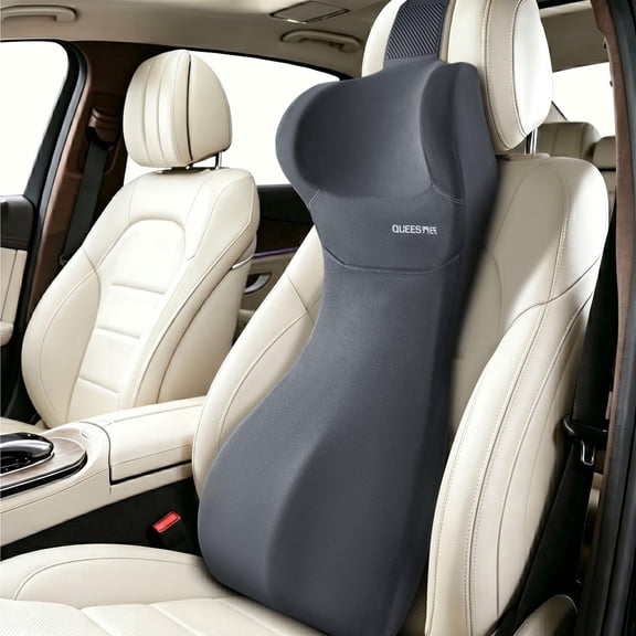 QUTOOL Lumbar Support Pillow for Car with Headrest, Memory Foam Car Back Support Pillow for Back & Neck Support, S-Curve Seat Cushion for Cars SUVs Trucks, Gray