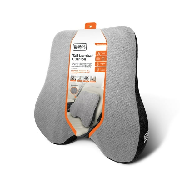 BLACK+DECKER Slow Rebound Memory Foam Back Cushion Lumbar Support Pillow, Gray/Black