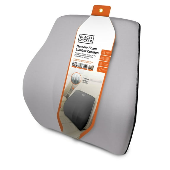BLACK+DECKER Memory Foam Lumbar Support Pillow Back Cushion with Adjustable Strap, Gray/Blue