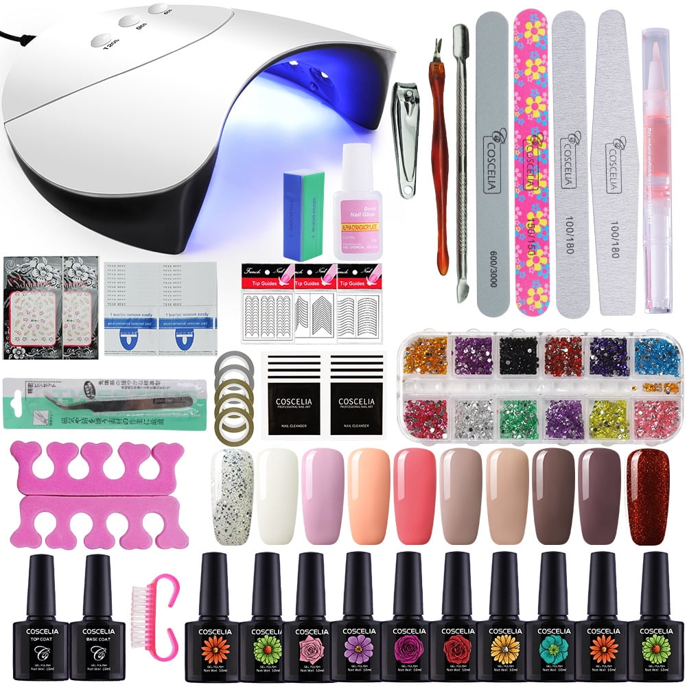 Gel Nail Polish Set 10 Colors Gel Nail Kit with Drill and U V Light Nail Kit Acrylic Set Glitter Decoration Powder DIY