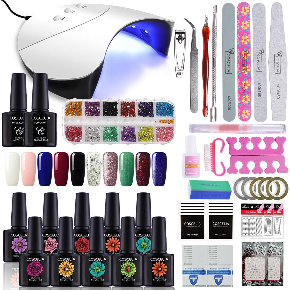 Gel Nail Polish Set 10 Colors Gel Nail Kit with Drill and U V Light Nail Kit Acrylic Set Glitter Decoration Powder DIY