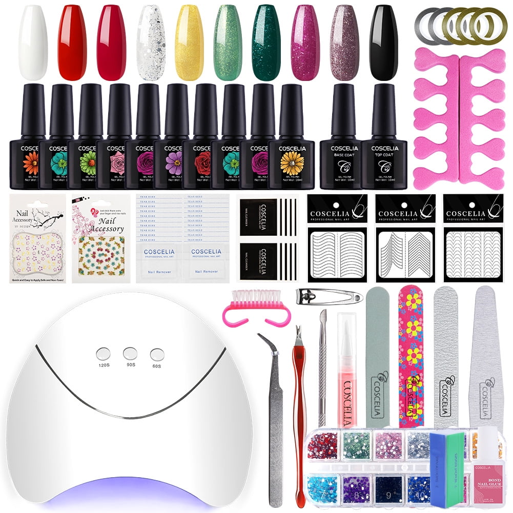 Gel Nail Polish Set 10 Colors Gel Nail Kit with Drill and U V Light Nail Kit Acrylic Set Glitter Decoration Powder DIY