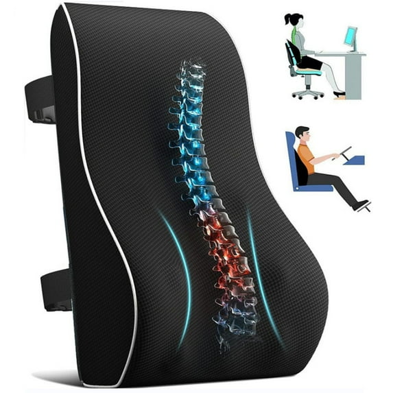 Lumbar Support Pillow for Office Chair - Ergonomic Back Support Cushion with Adjustable Straps, Breathable 3D Mesh Cover, Ideal for Car, Computer & Home Use