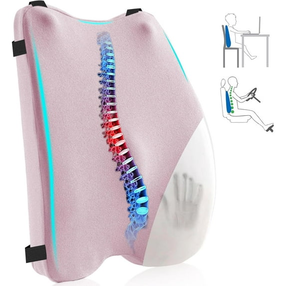 Lumbar Support Pillow for Office Chair – Premium Memory Foam Back Cushion, Back Support Pillow for Car Seats, Lower Back Pain Relief, Improves Posture, 3 Adjustable Straps