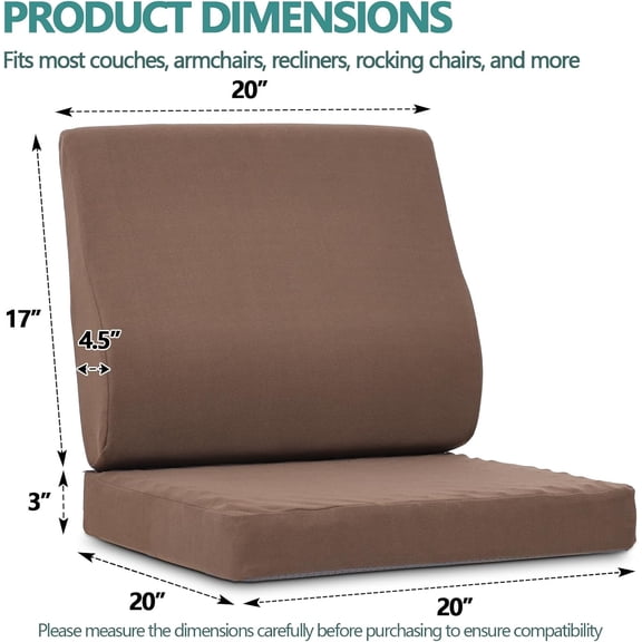 Lumbar Support Pillow for Recliner, Ultra-Soft Foam Back Support Pillow and Egg Crate Foam Seat Cushion 2-in-1 for Couch, Office Chair, for Back Pain Relief, Brown