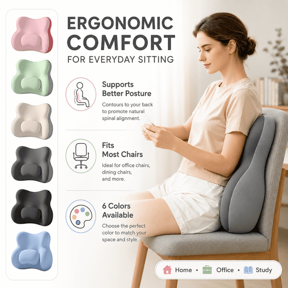 Lumbar Support Pillow and Seat Cushion Combo, Ergonomic Foam Backrest for Office Chair, Home Office, Car Seat, Long Sitting, Reading and Everyday Seating Comfort and Support, Gray
