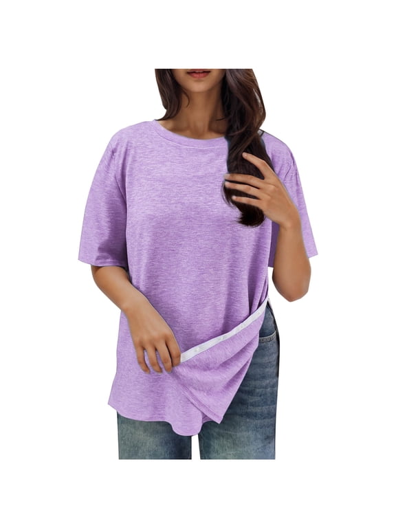 Lumbar Surgery Surgery Shirts for Women Tear Away Side Snap Chemo Port Shirts Short Sleeve Crew-Neck Tees Shirts Pure Basic Tops Adaptive Clothing Nursing Uniform Workwear